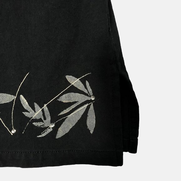 Vintage Hand Painted T Shirt Rhinestones Padded Sholuders Black Womens Large L - Picture 4 of 9